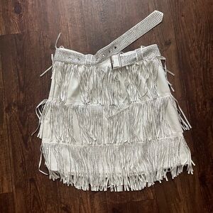 White bedazzled Fringe Skirt